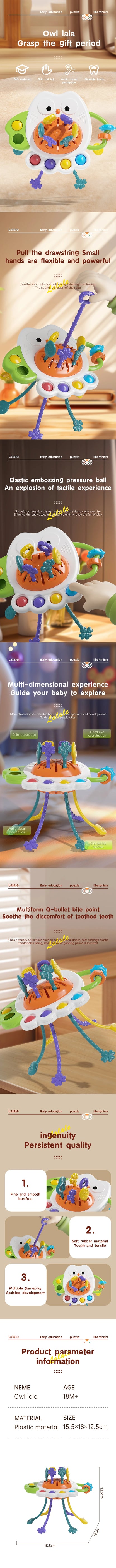 Owl Pull String Sensory Toy for Baby Grasp Training 10+ Months