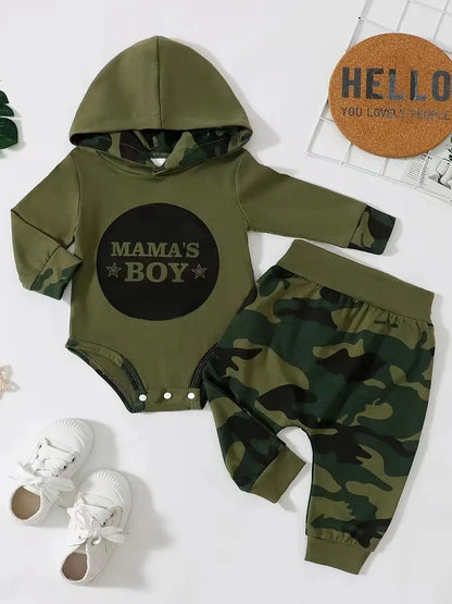 Baby Boy Hoodie and Camouflage Pants Set for Spring and Autumn