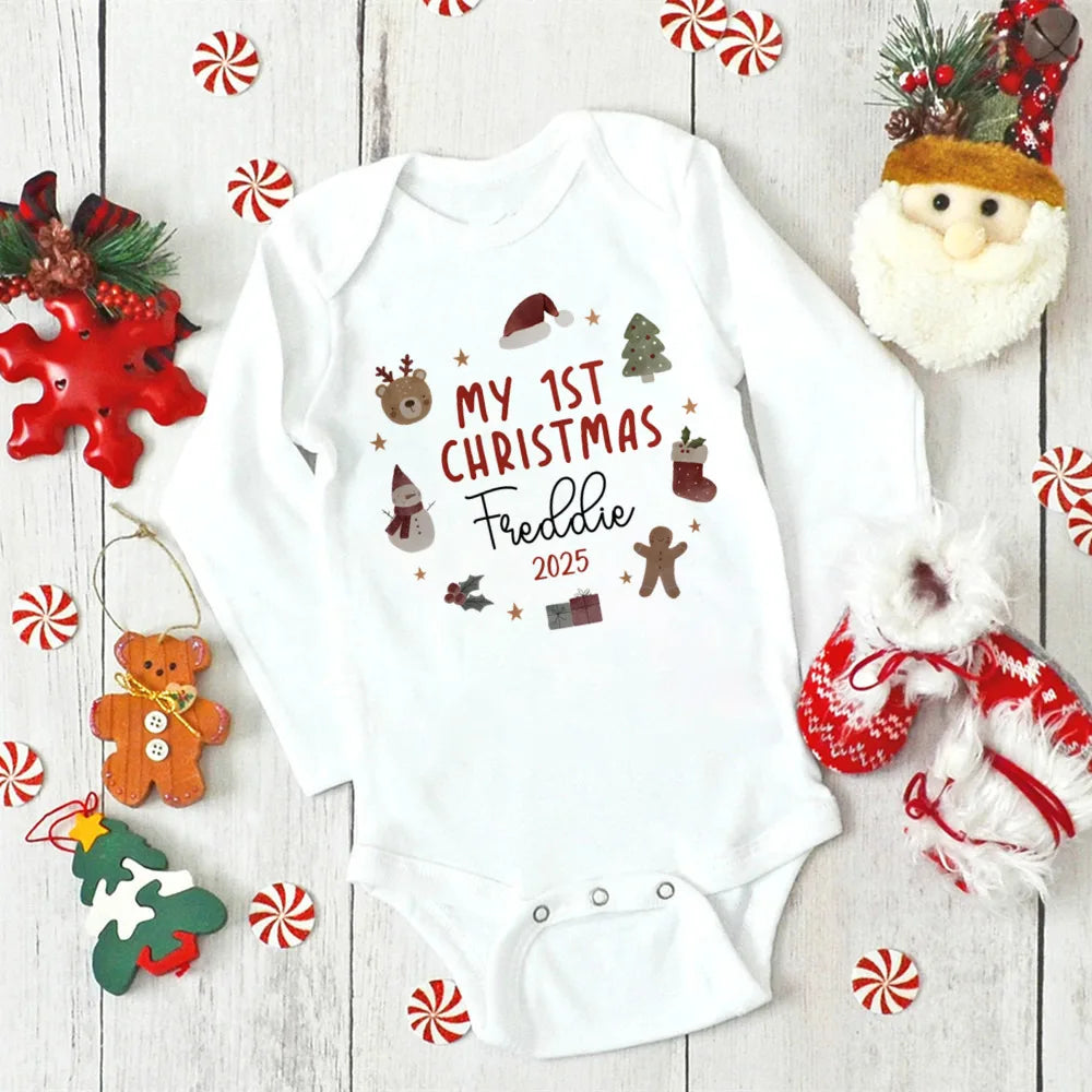 Personalized Baby's First Christmas Long Sleeve Romper