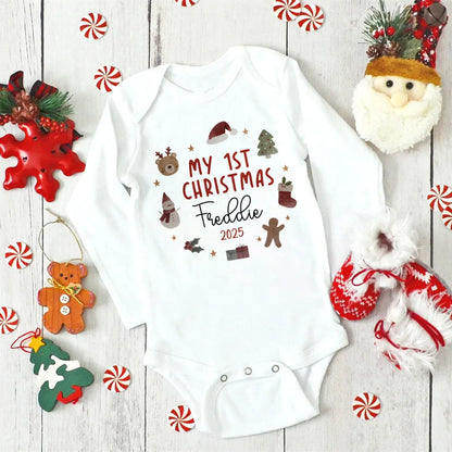Personalized Baby's First Christmas Long Sleeve Romper