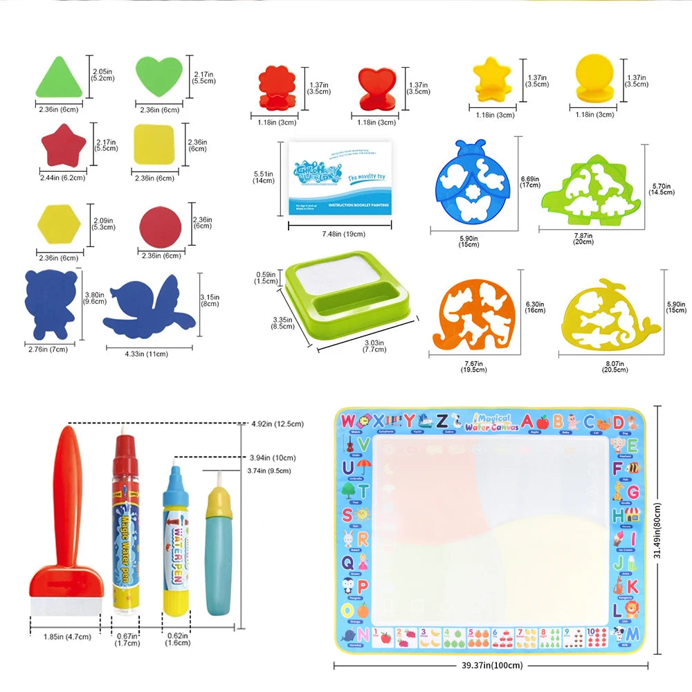 Water Drawing Mat for Kids with Reusable Magic Pens