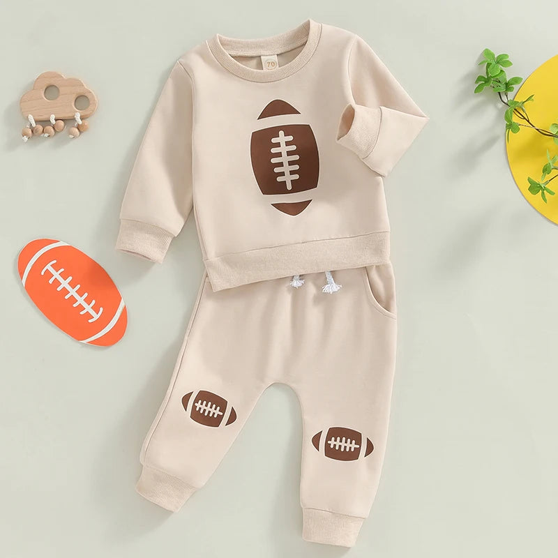 Toddler Football Print Sweatshirt and Pants Set for Kids