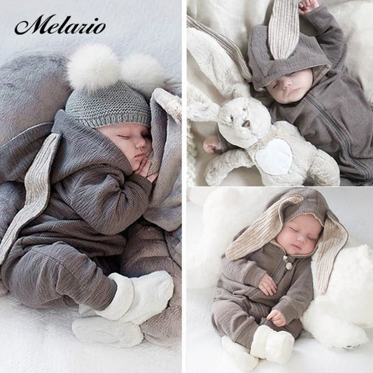 Rabbit Ears Hooded Baby Bodysuit with Zipper for Boys and Girls