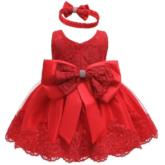 Red Lace Baby Girl Birthday and Baptism Dress 1-5 Years