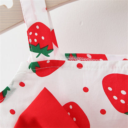 Strawberry Print Baby Girl Dress with Bow and Hat