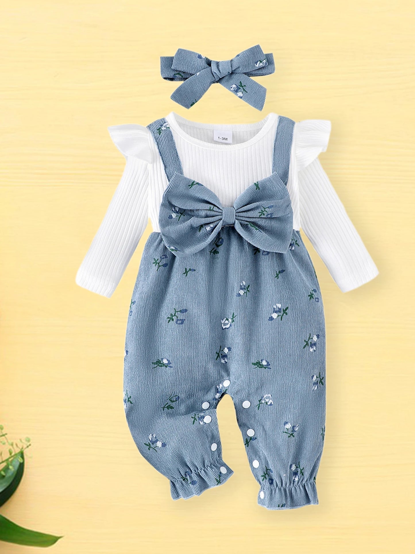 Floral Long Sleeve Romper Set for Baby Girls with Bow Headband