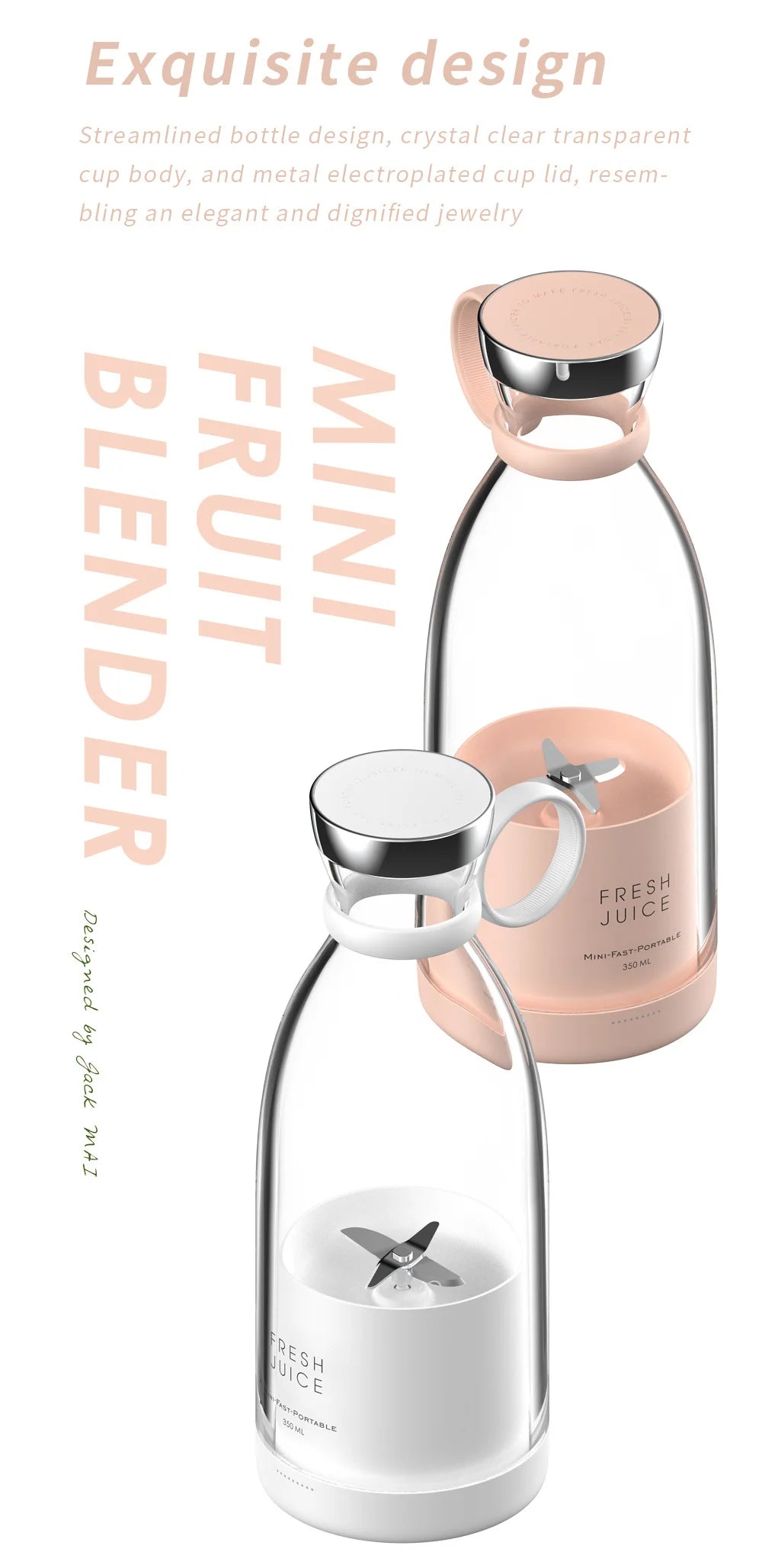 Mini trådløs bærbar blender USB oppladbar juicer