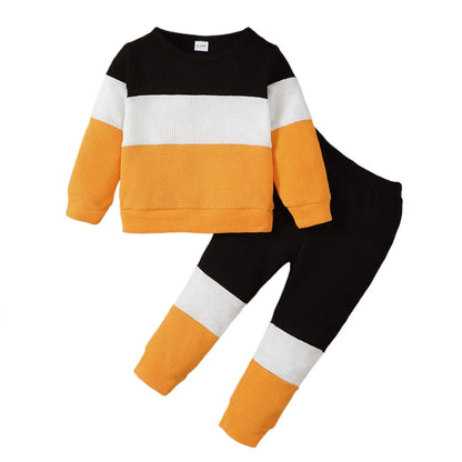 Color Block Long Sleeve Top and Pants Set for Boys 1-6 Years