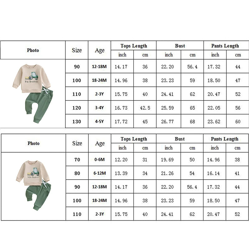 Boys' Autumn 2-Piece Tractor Print Top and Pants Set