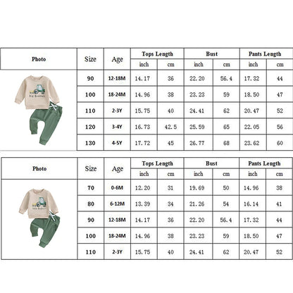 Boys' Autumn 2-Piece Tractor Print Top and Pants Set