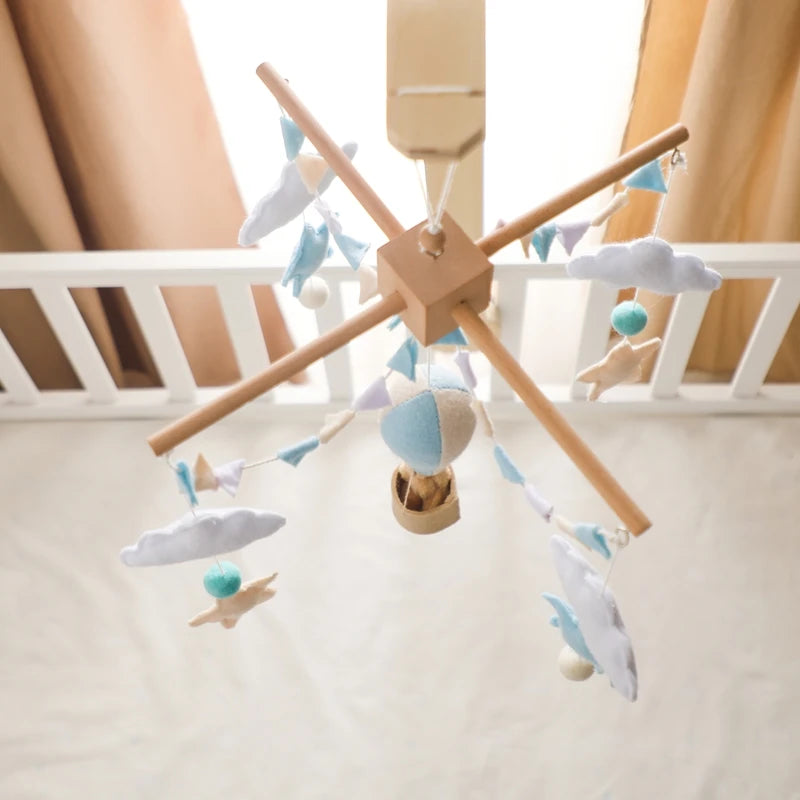 Wooden Hot Air Balloon Baby Crib Mobile and Rattle Toy