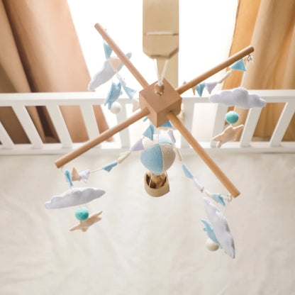 Wooden Hot Air Balloon Baby Crib Mobile and Rattle Toy