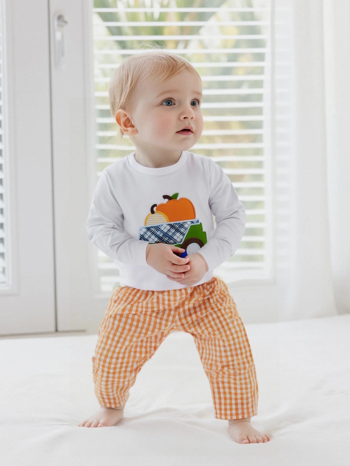 Pumpkin Embroidery Toddler Boy Halloween Sweatshirt & Pants Set