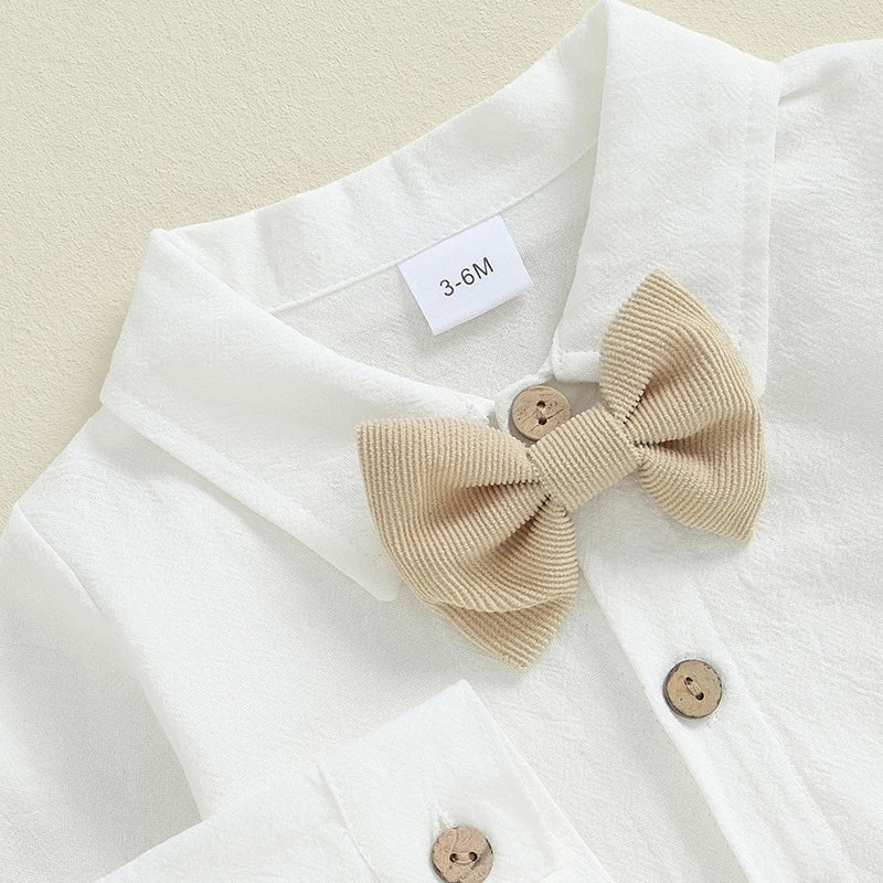 Toddler Boy Bow Tie Suspender Shorts Outfit 3PC Set