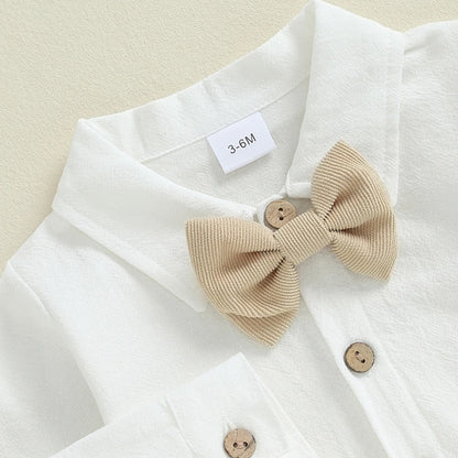 Toddler Boy Bow Tie Suspender Shorts Outfit 3PC Set