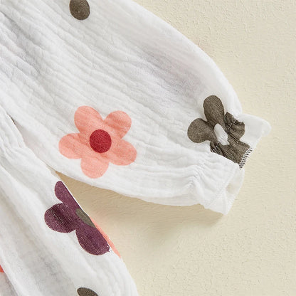 Autumn Floral Ruffled Bodysuit Set for Baby Girls with Headband