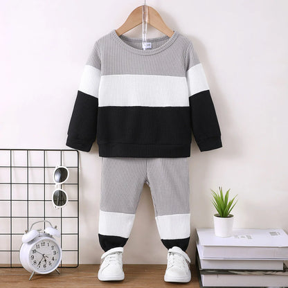 Color Block Long Sleeve Top and Pants Set for Boys 1-6 Years