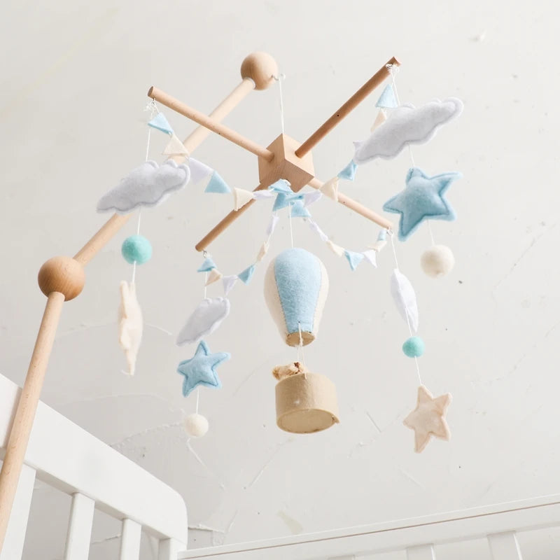 Wooden Hot Air Balloon Baby Crib Mobile and Rattle Toy