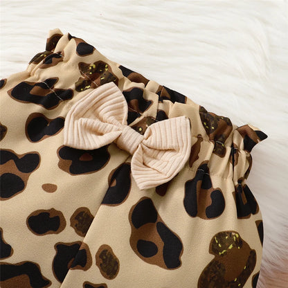 Newborn Baby Girl Outfit Set with Leopard Print Pants and Headband