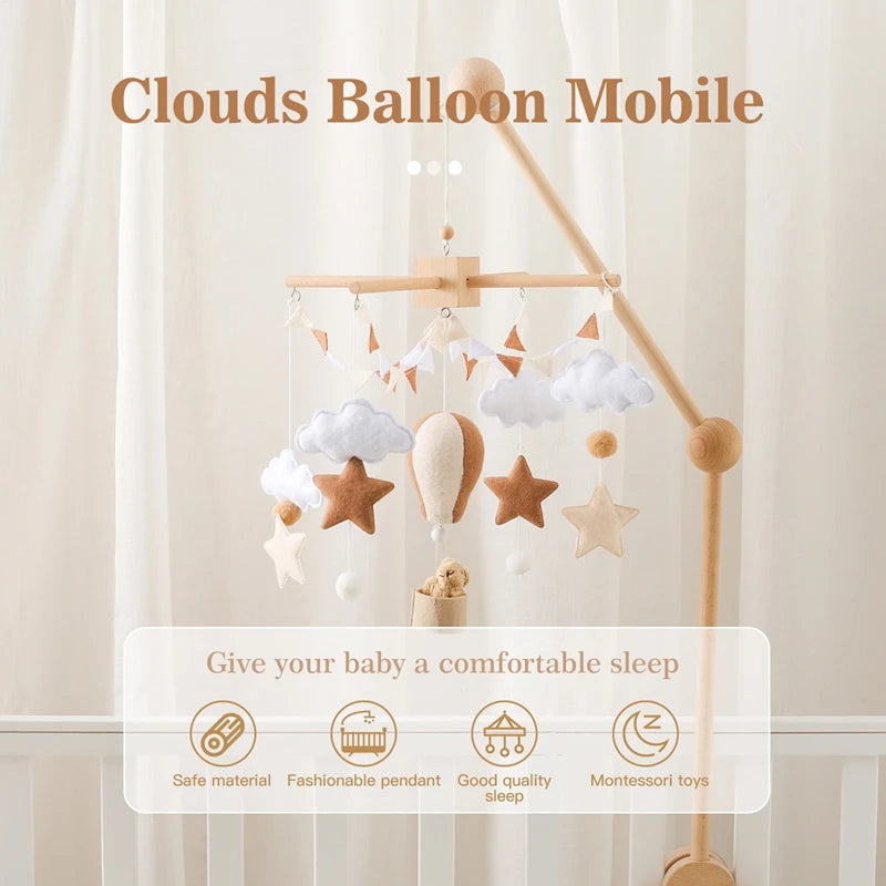 Wooden Hot Air Balloon Baby Crib Mobile and Rattle Toy