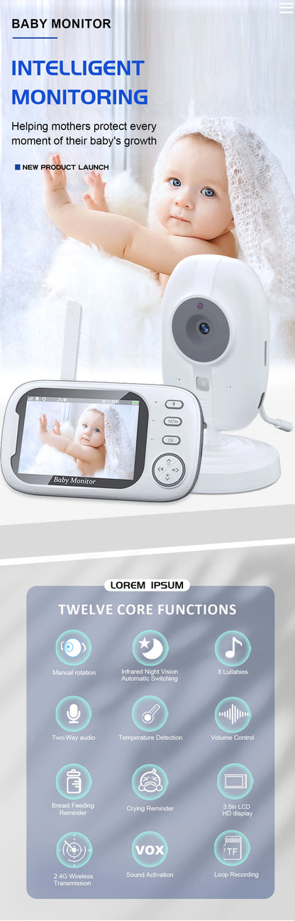 3.5 Inch Wireless Video Baby Monitor with Night Vision & Audio