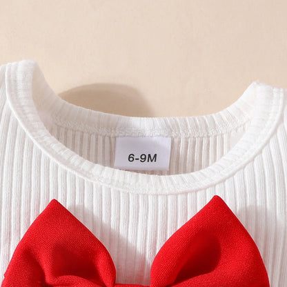 Toddler Girls Christmas Outfit Set with Bow Top and Skirt
