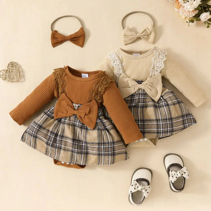 Plaid Long Sleeve Jumpsuit with Bow for Baby Girls 0-18M
