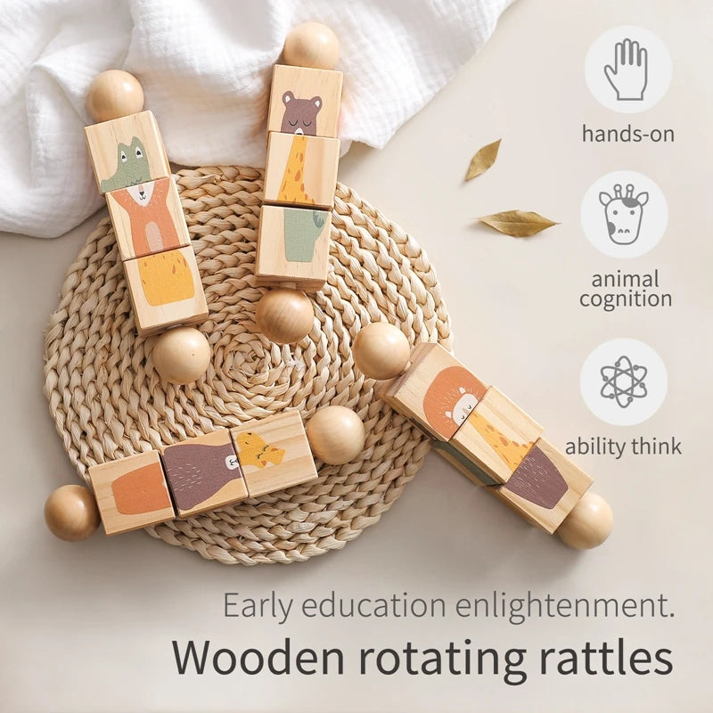 Wooden Montessori Musical Rattle Hand Bell for Babies
