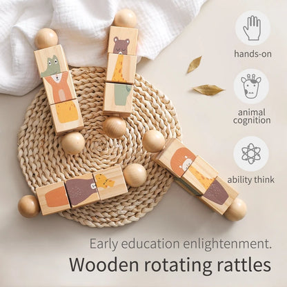 Wooden Montessori Musical Rattle Hand Bell for Babies
