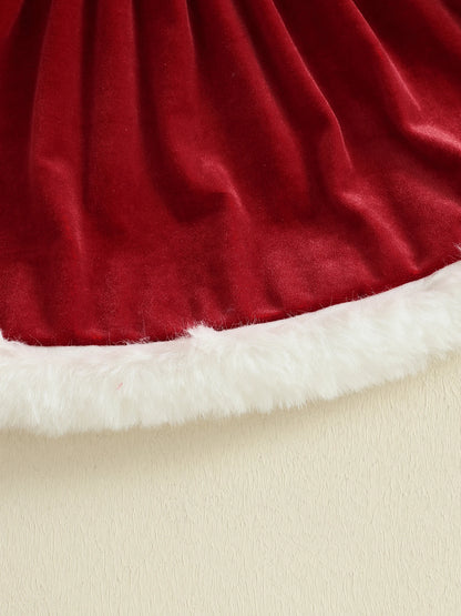 Baby Girl Christmas Velvet Dress with Santa Hat Set