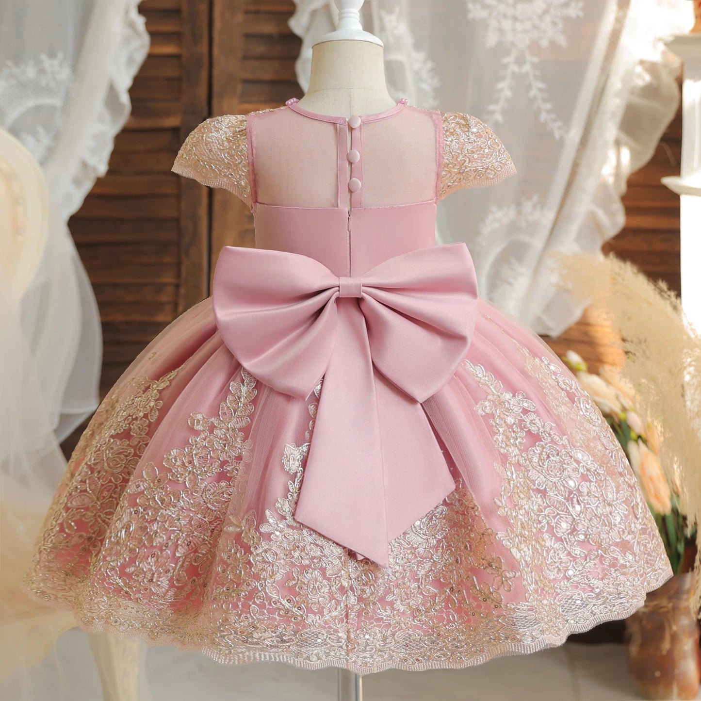 Floral Embroidery Lace Baby Dress for Girls 0-5T
