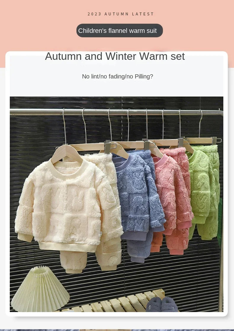 Cozy Plush Pajama Set for Kids 1-10 Years Warm Sleepwear