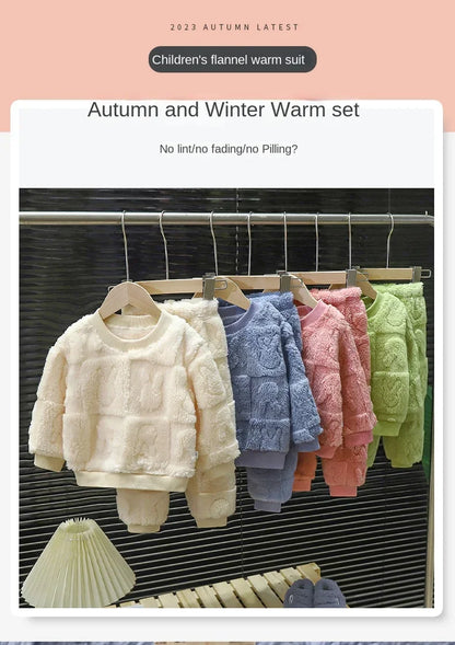 Cozy Plush Pajama Set for Kids 1-10 Years Warm Sleepwear