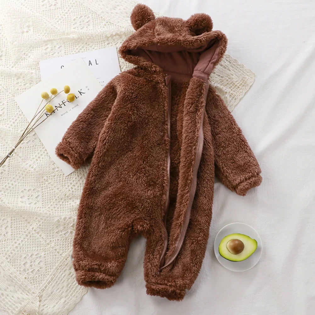 Cute Cartoon Bear Baby Pajamas Zipper Romper for Infants 0-24M