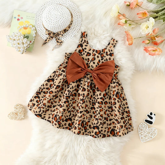 Leopard Print Baby Girl Summer Dress with Hat