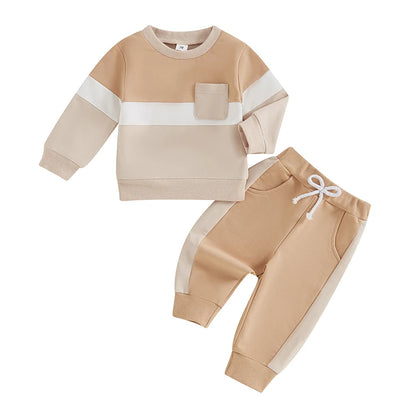 Toddler Contrast Color Long Sleeve Sweatshirt and Pants Set