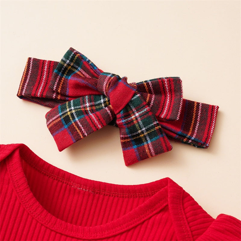Baby Girl Christmas Outfit Set with Ruffle Romper & Skirt
