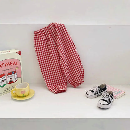 Plaid Mosquito-Proof Pants for Baby Girls - Lightweight Casual Trousers