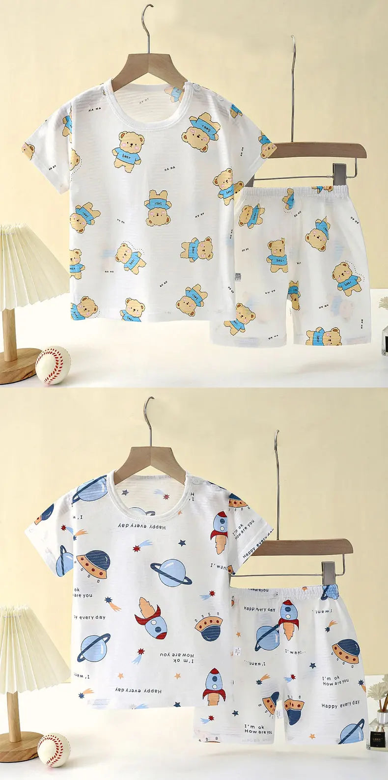 Cute Cartoon Baby Pajama Set - Short Sleeve Sleepwear