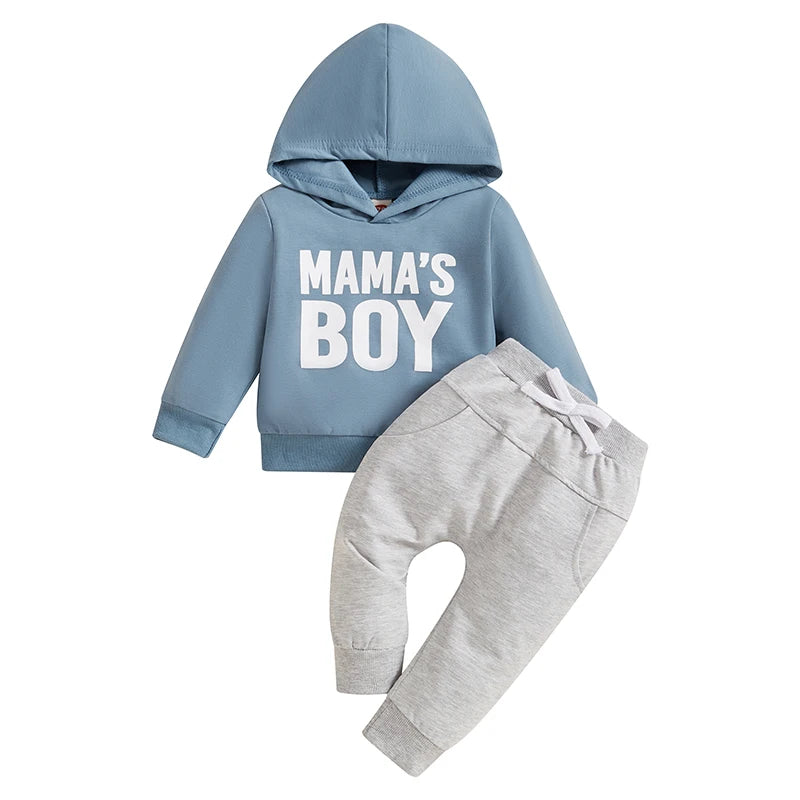 Toddler Boys Hoodie and Pants Set, Letter Print Fall Outfit