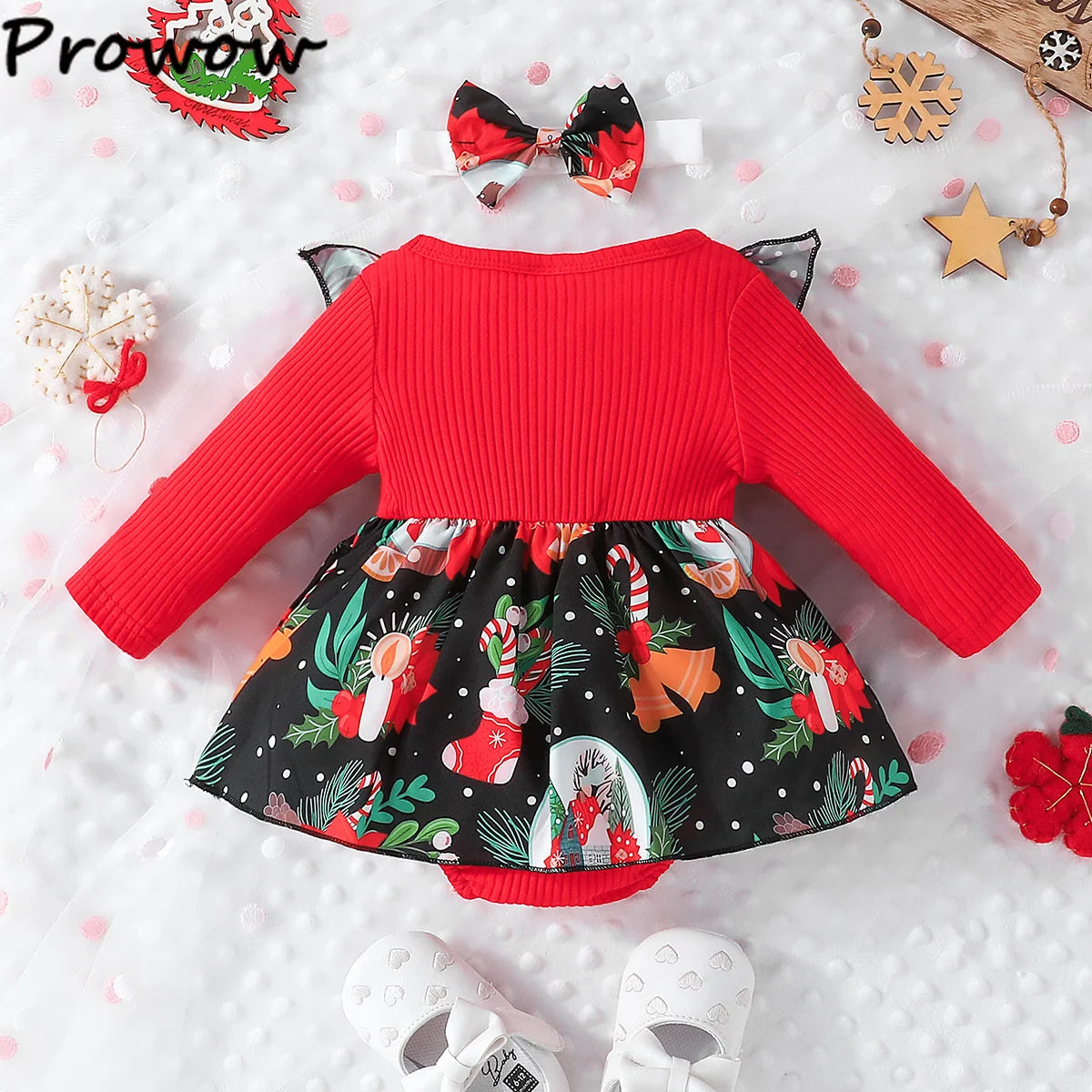 Tree Print Red Corduroy Baby Girl Dress for New Year's Eve