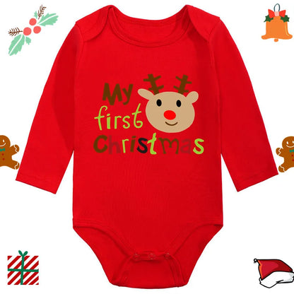 Santa Claus Elk Print Long Sleeve Baby Romper for Newborns