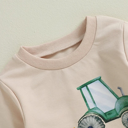 Boys' Autumn 2-Piece Tractor Print Top and Pants Set