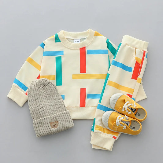 Baby Colorful Stripe Long Sleeve Pants Outfit, 2-Piece Set
