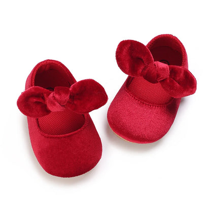 Red Baby Girl Bow Soft Sole Anti-Slip Walking Shoes