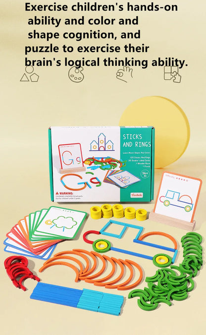 Wooden Sticks and Rings Puzzle for Early Childhood Learning