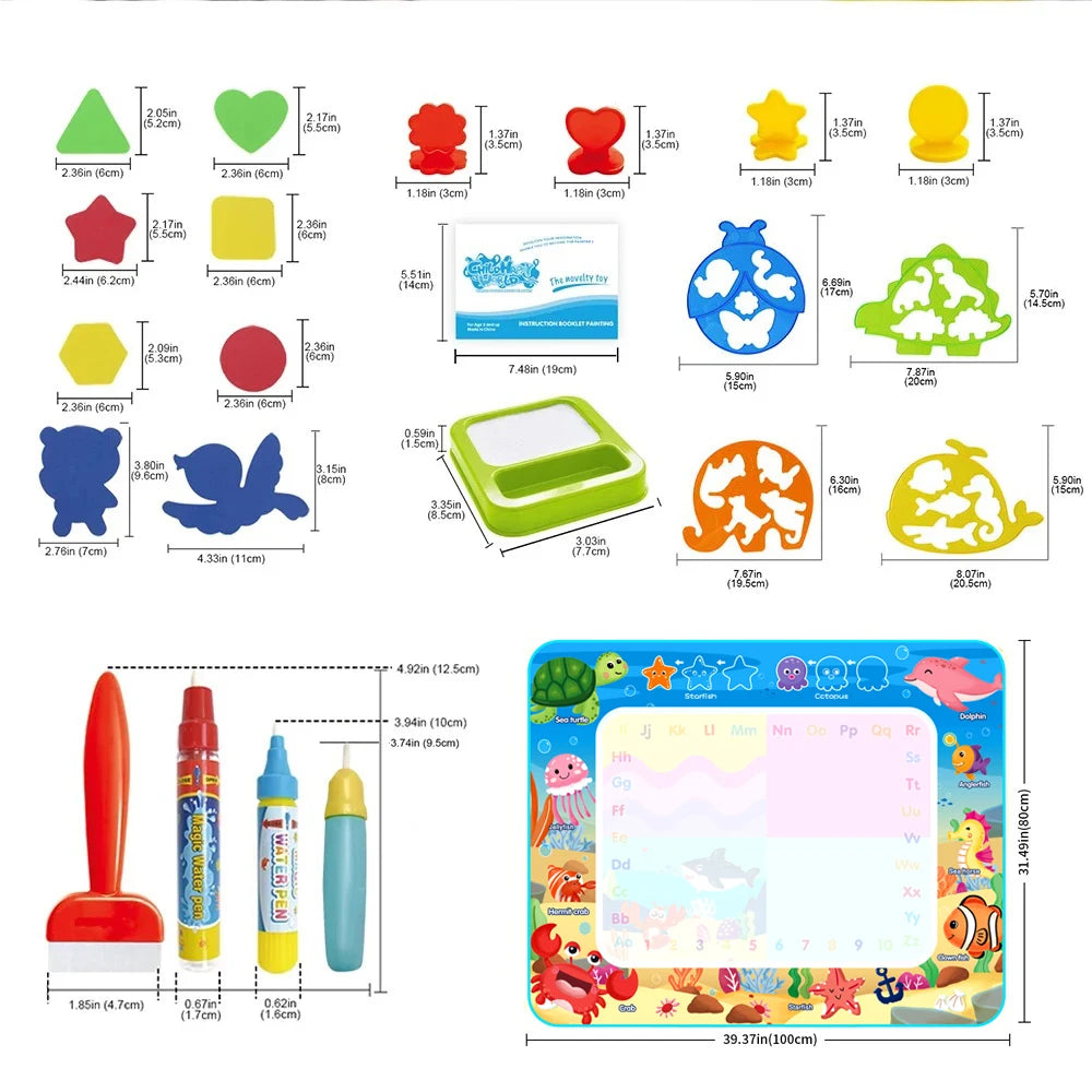 Water Drawing Mat for Kids with Reusable Magic Pens