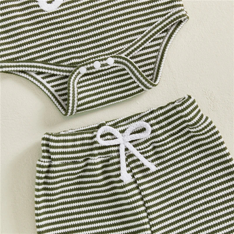 Newborn Baby Boy Striped Romper and Pants Outfit Set