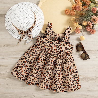 Leopard Print Baby Girl Summer Dress with Hat