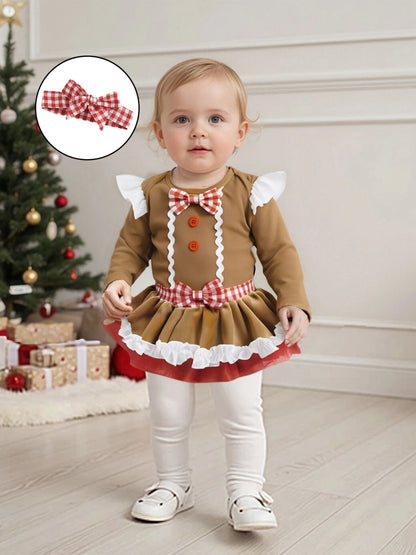 Newborn Baby Girl Gingerbread Christmas Romper & Headband Set